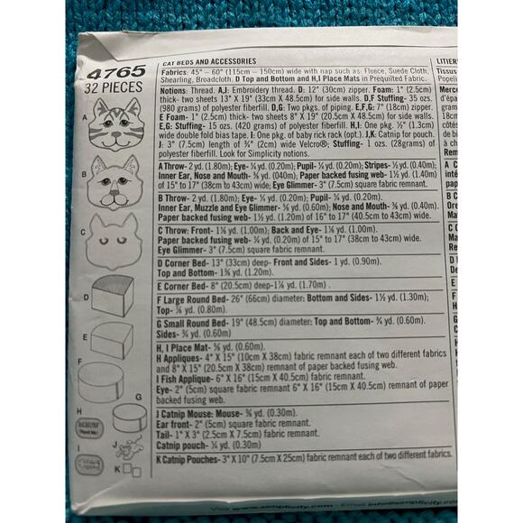 Simplicity 4765 Sewing pattern Cat bed mats catnip mouse - Picture 4 of 5